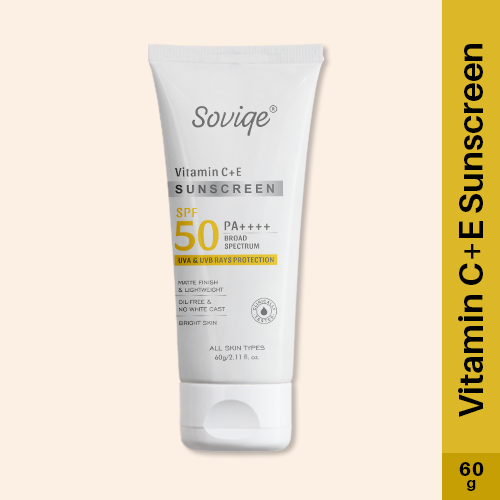 Vitamin C+E Sunscreen SPF 50 PA++++ – 60g | Broad Spectrum UVA & UVB Protection | Matte Finish & Lightweight | Oil-Free & No White Cast