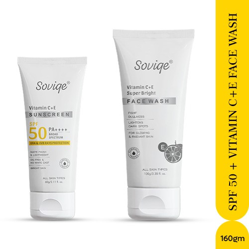 Vitamin C + E Face Wash – Super Bright & Radiant Skin-100g&Vitamin C+E Sunscreen SPF 50 PA++++ – 60g
