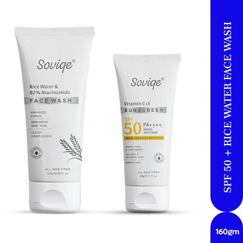 Rice Water & 02% Niacinamide Face Wash – 100g & Vitamin C+E Sunscreen SPF 50 PA++++ – 60g