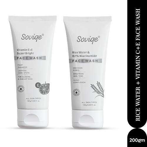 Rice Water & 02% Niacinamide Face Wash – 100g&Vitamin C + E Face Wash – Super Bright & Radiant Skin-100g