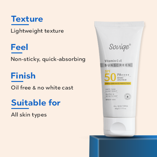 Vitamin C+E Sunscreen SPF 50 PA++++ – 60g | Broad Spectrum UVA & UVB Protection | Matte Finish & Lightweight | Oil-Free & No White Cast