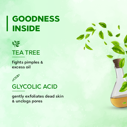 Tea Tree Face Wash with Glycolic Acid – 60g | Cures Acne & Pimples | Controls Excess Oil | Anti-Dullness